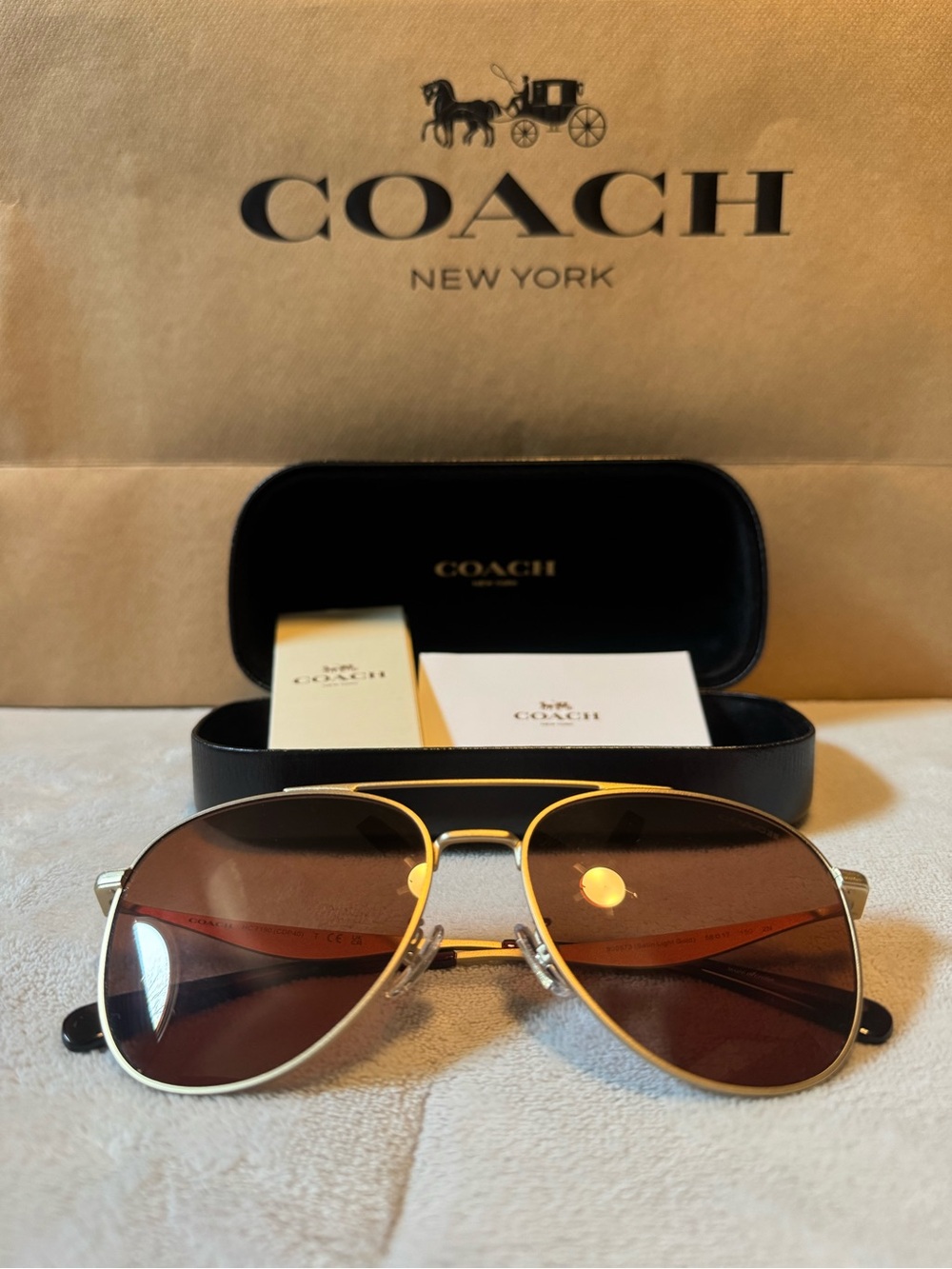 Coach Men’s Aviator Sunglasses Gold Frame Brown Lenses